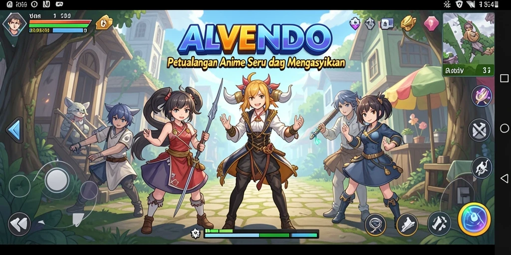 Tampilan gameplay ALVENDO dengan karakter anime yang mengesankan.
