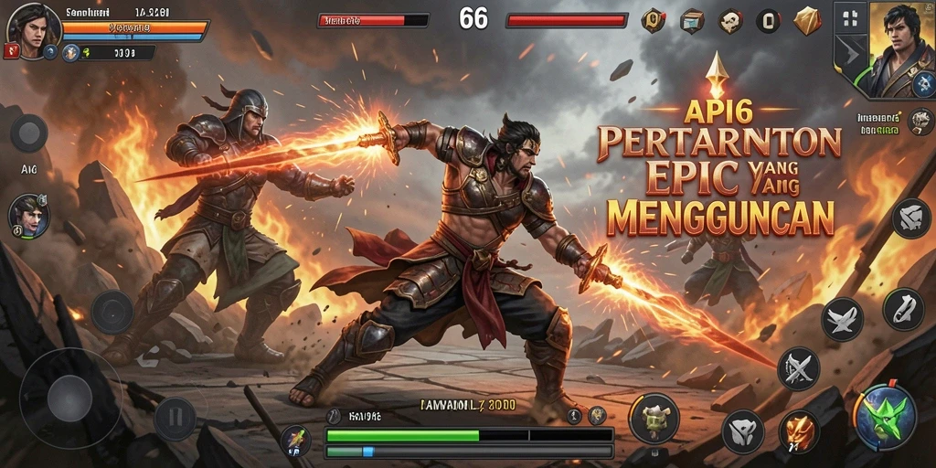 Screenshot utama API66 menampilkan aksi pertarungan mendebarkan.