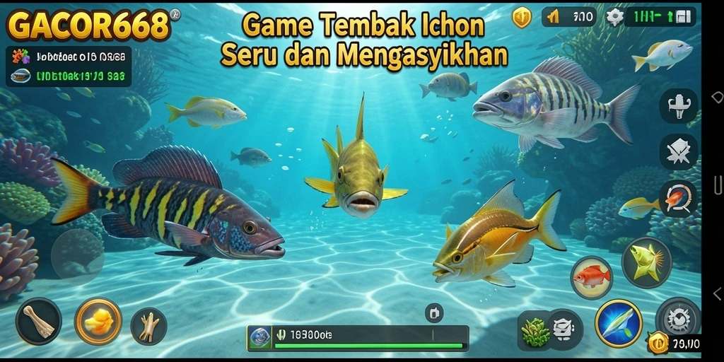 Tampilan gameplay seru di GACOR668 dengan aksi menembak ikan.