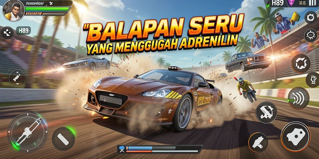 Tampilan seru gameplay balapan H89 yang memacu adrenalin.