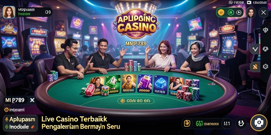 Screenshot menunjukkan dealer profesional bermain di meja Live Casino.