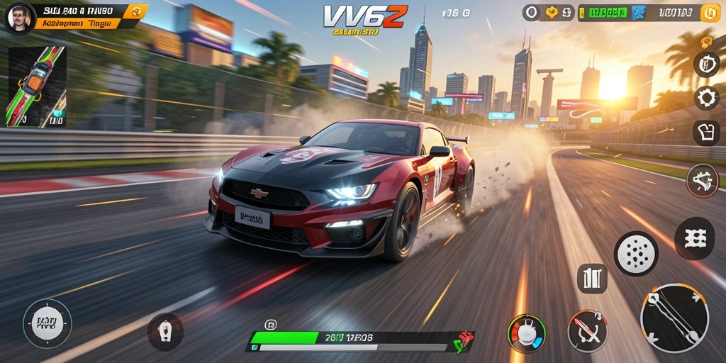 Tampilan gameplay balapan yang seru dan mendebarkan di VV62.