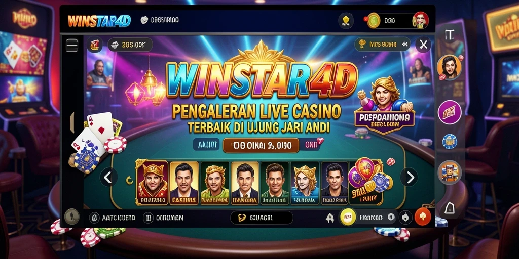 Screenshot gameplay <strong>WINSTAR4D</strong> dengan dealer langsung dan suasana kasino yang nyata.